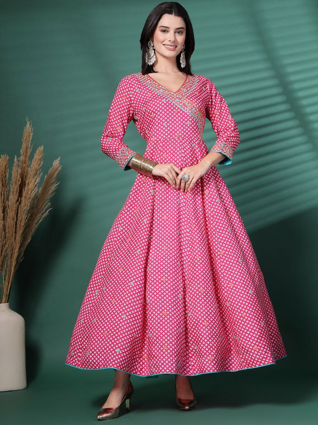 Women Pink Color Embroidery Anarkali