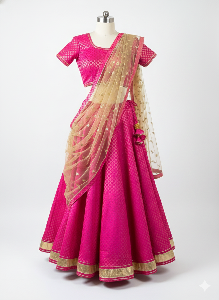 Royal Banarasi Brocade Lehenga Choli Set | Premium Silk Kathak & Dance Wear