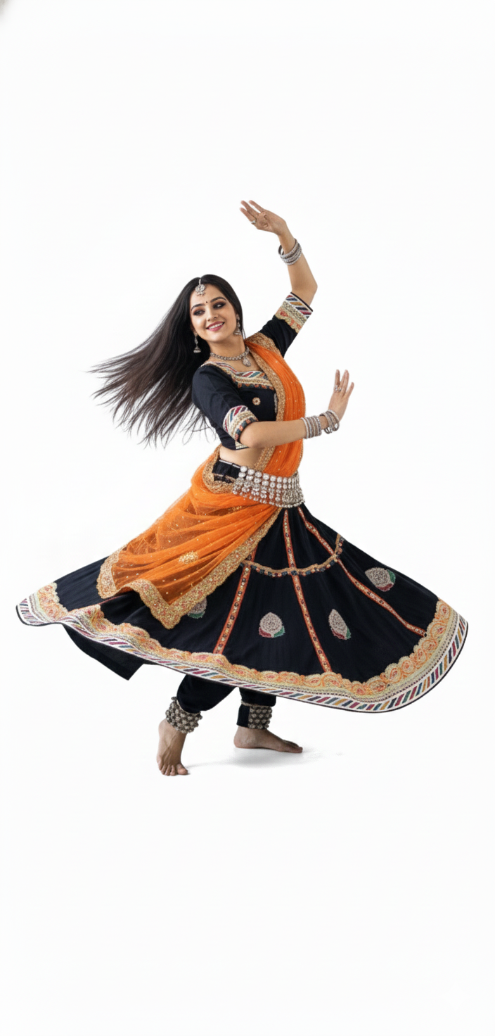 Authentic Handmade Kalbelia Dance Costume – Lightweight & 360° Flare
